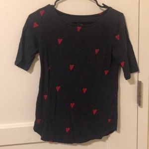 Heart black semi long sleeves t shirt